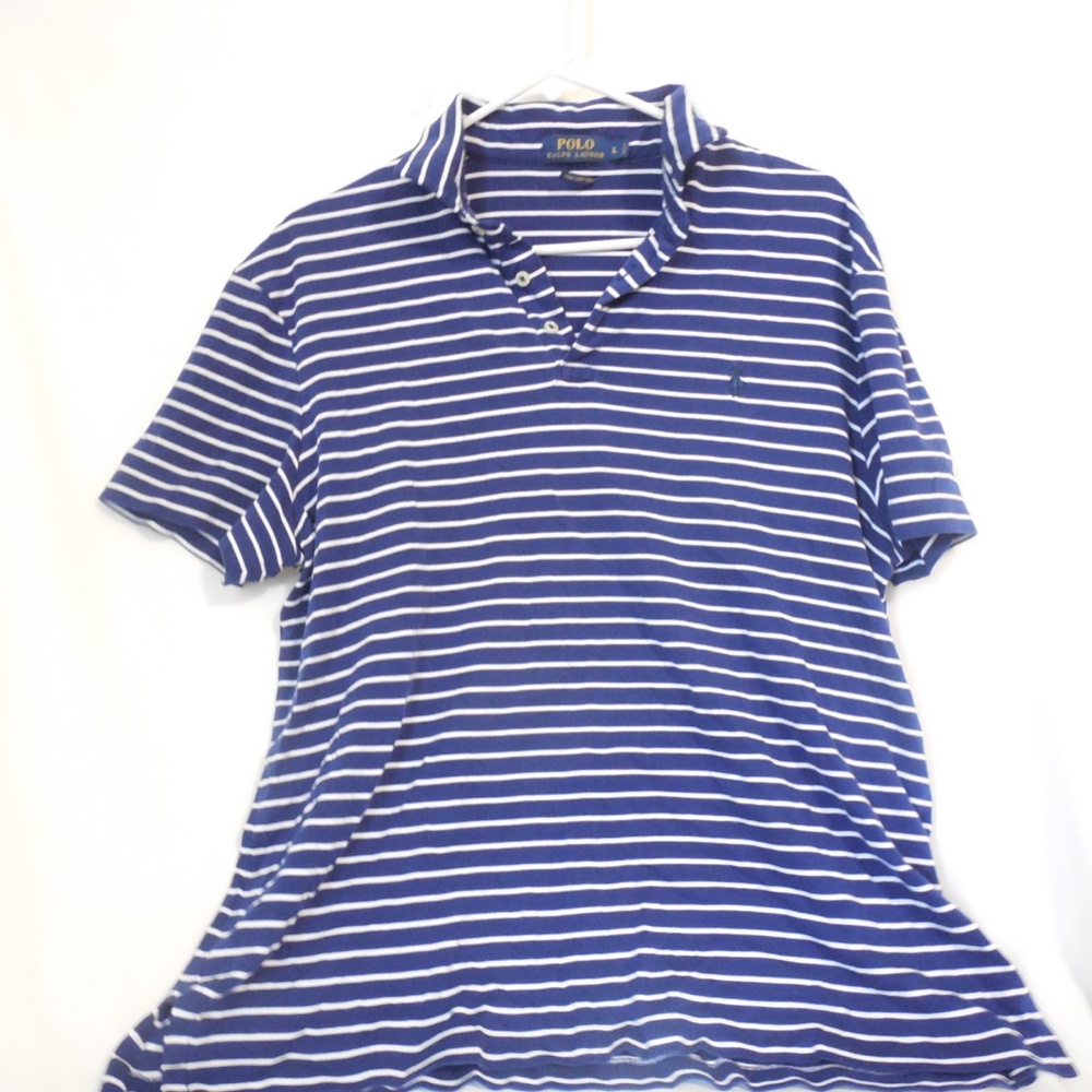 Ralph Lauren Polo Navy Blue & White Striped Large Men's Shirt - Picture 3 of 6